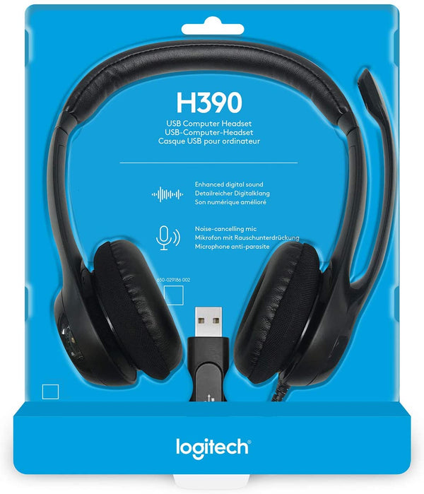 Logitech H390 Wired USB Headset, Stereo, with Noise-Cancellation Microphone