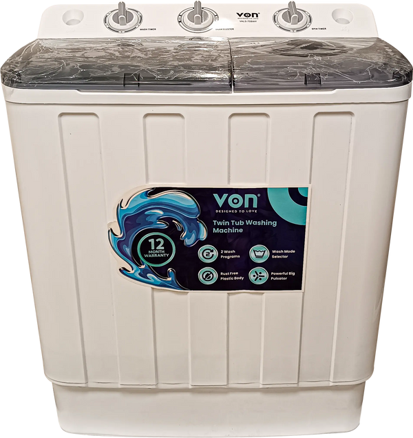 Von VALS-75BWY Twin Tub Washing Machine, white - 7.5KG