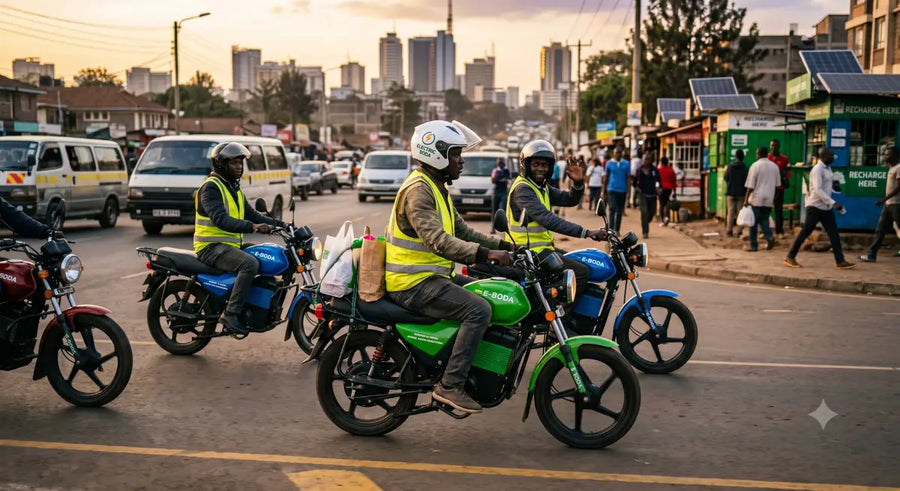 Electric boda riders on a Nairobi road